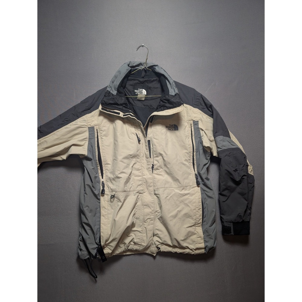 The North Face Ski Jacket Womens Medium Beige Gray 100% Nylon Hooded Full Zip